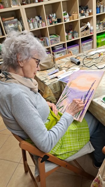 Maľba akrylom - levanduľové zátišie